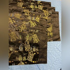 6PC. Set ORIENTAL Black and Gold Satin Decorative Placemats